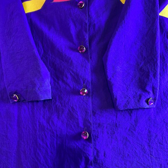 Vtg 80s Bedazzled Blazer / Shirt Wmn S Purple Yellow Lightening Bolts Halloween - Picture 9 of 10